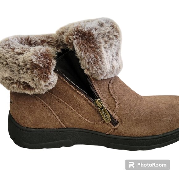 Khombu "Jessica" Ankle Boots Suede Leather Faux Fur Lining Memory Foam New - Picture 8 of 12
